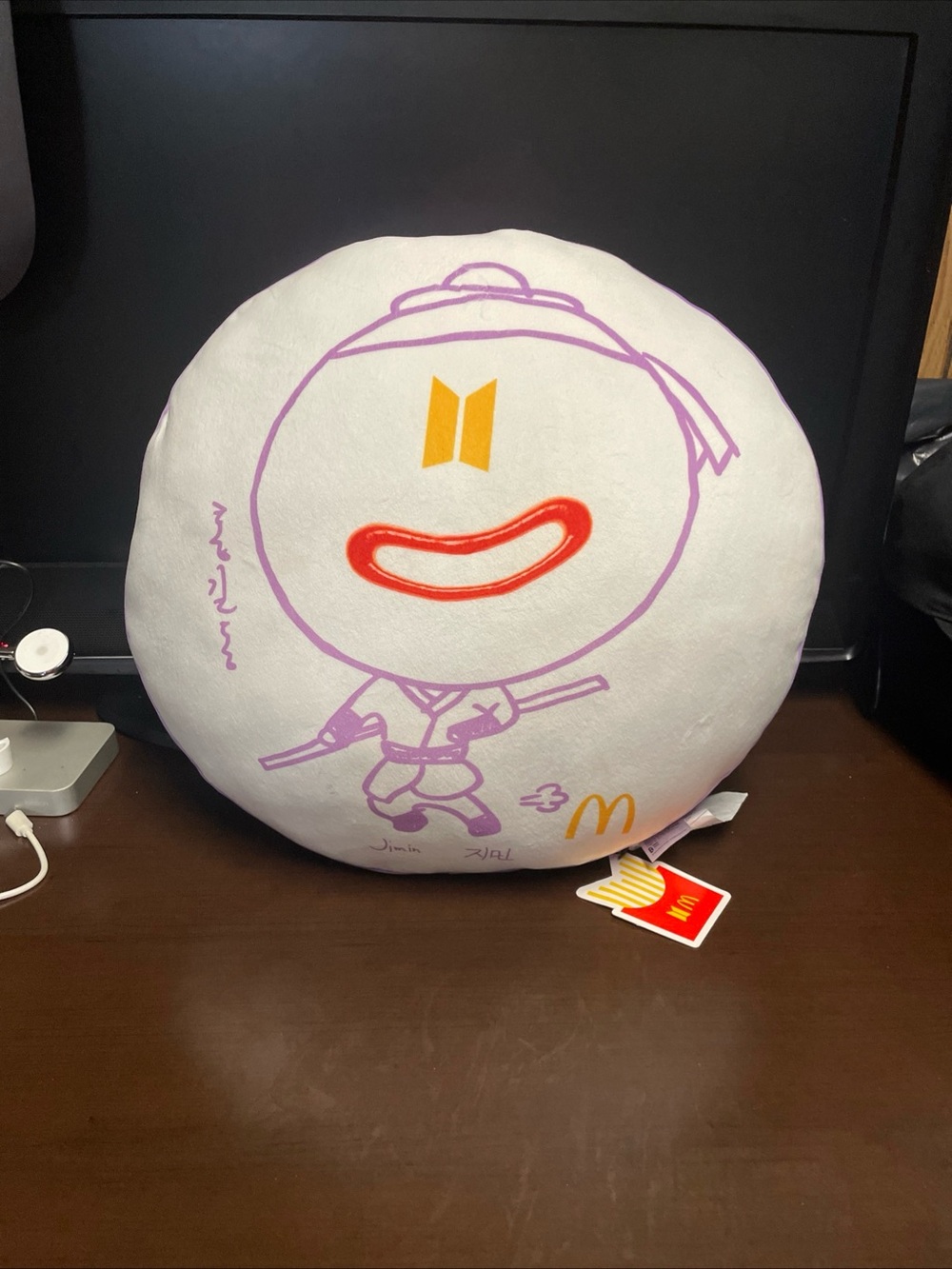McDonald's x BTS Jimin White Plush Character Pillow with Purple Line Art